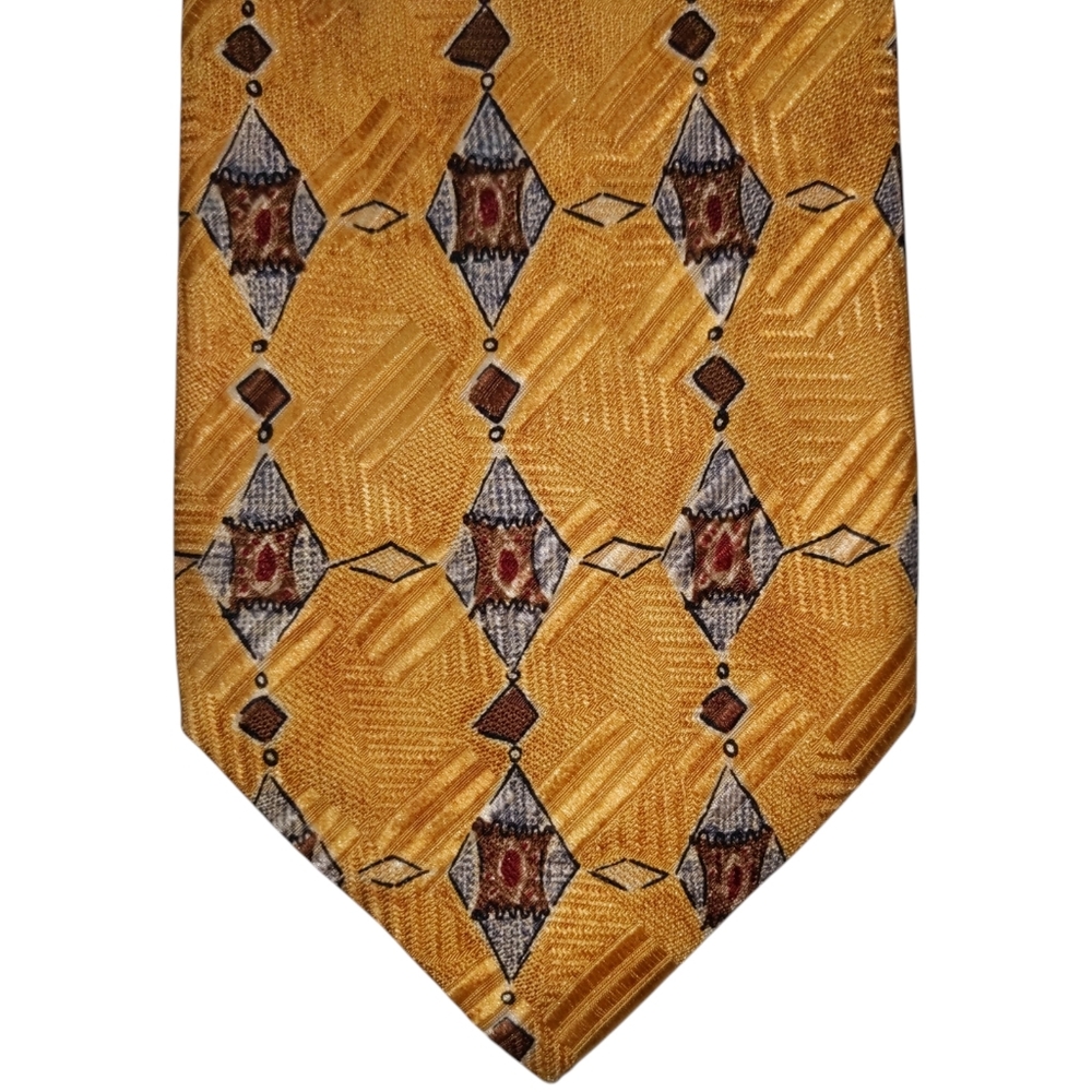 Robert Talbott Silk Necktie Men's Gold Geometric Designer Preppy Tie EUC